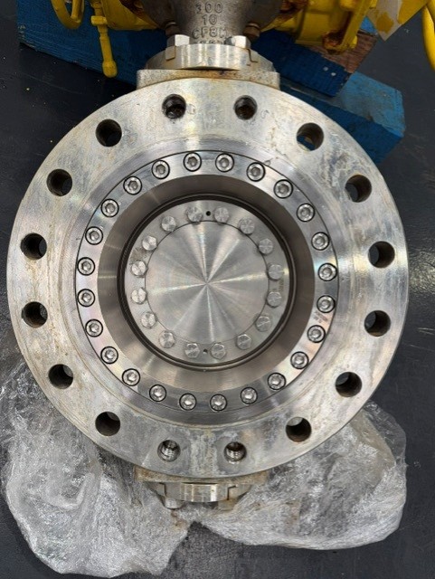 Close-up of a PK Valves flange face and metal seal ring